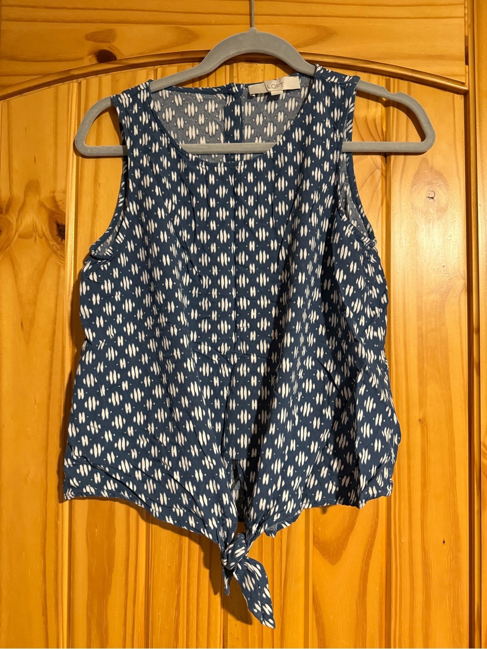 LOFT Navy and White Front-Tie Sleeveless Tank